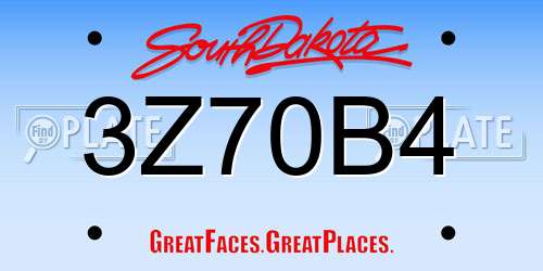 3Z70B4 South Dakota License Plate