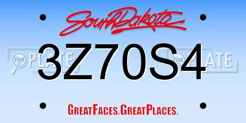 3Z70S4 South Dakota License Plate