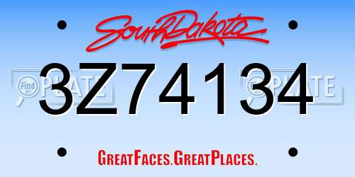 3Z74134 South Dakota License Plate