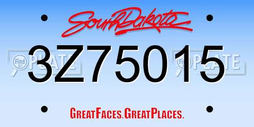 3Z75015 South Dakota License Plate