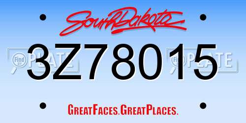3Z78015 South Dakota License Plate