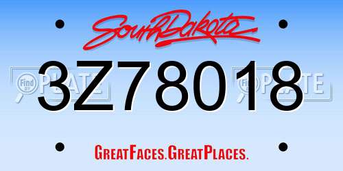 3Z78018 South Dakota License Plate