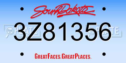 3Z81356 South Dakota License Plate