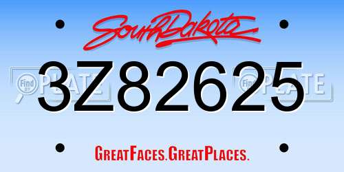 3Z82625 South Dakota License Plate