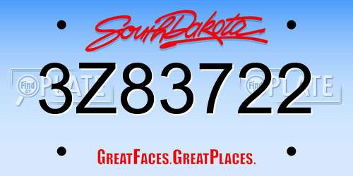 3Z83722 South Dakota License Plate