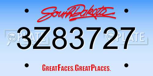 3Z83727 South Dakota License Plate