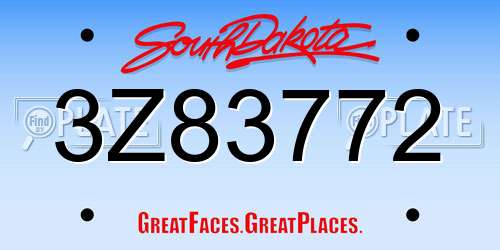 3Z83772 South Dakota License Plate