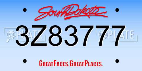 3Z83777 South Dakota License Plate