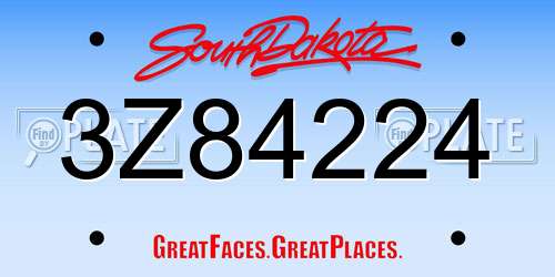 3Z84224 South Dakota License Plate