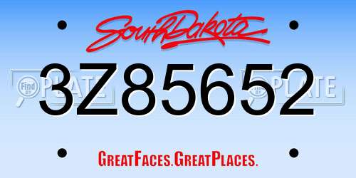 3Z85652 South Dakota License Plate