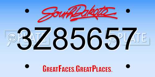3Z85657 South Dakota License Plate