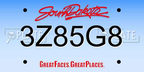 3Z85G8 South Dakota License Plate