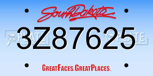 3Z87625 South Dakota License Plate
