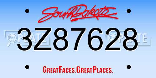 3Z87628 South Dakota License Plate