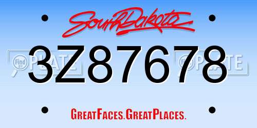 3Z87678 South Dakota License Plate