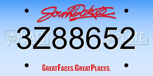 3Z88652 South Dakota License Plate