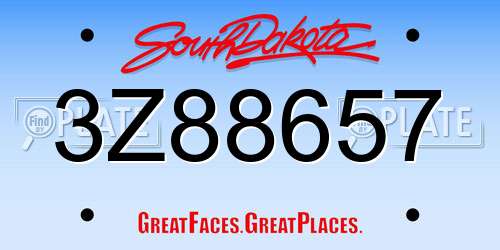 3Z88657 South Dakota License Plate