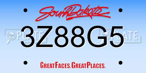 3Z88G5 South Dakota License Plate