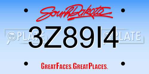 3Z89I4 South Dakota License Plate