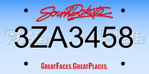 3ZA3458 South Dakota License Plate
