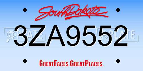 3ZA9552 South Dakota License Plate