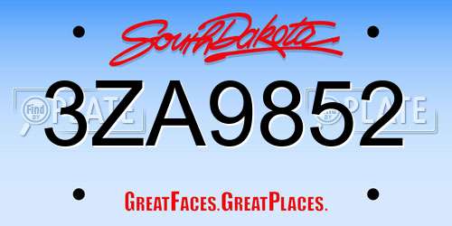 3ZA9852 South Dakota License Plate