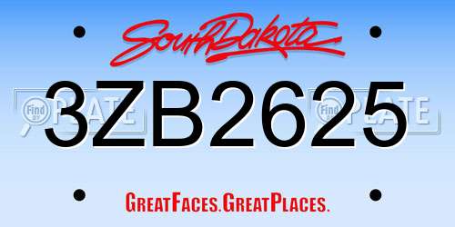 3ZB2625 South Dakota License Plate