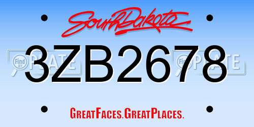 3ZB2678 South Dakota License Plate