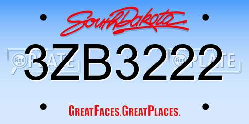 3ZB3222 South Dakota License Plate