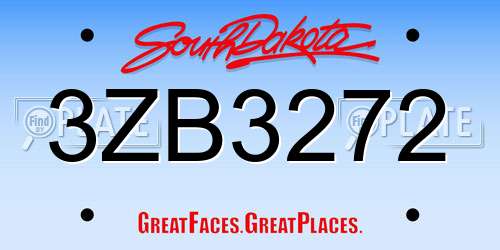 3ZB3272 South Dakota License Plate