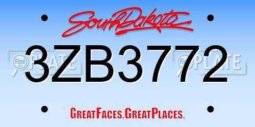 3ZB3772 South Dakota License Plate