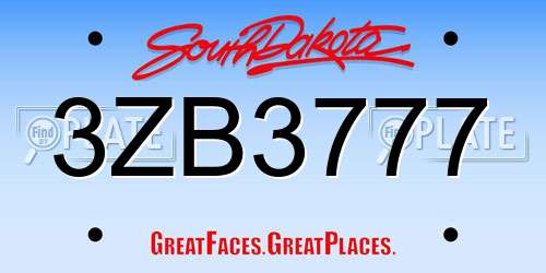 3ZB3777 South Dakota License Plate