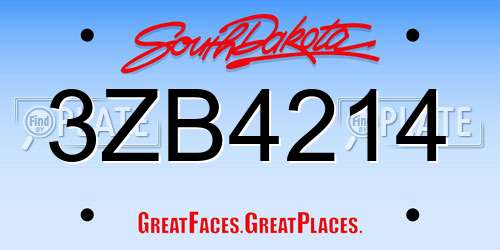 3ZB4214 South Dakota License Plate