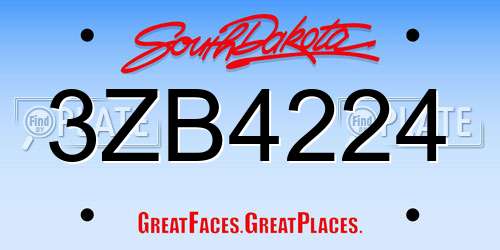 3ZB4224 South Dakota License Plate