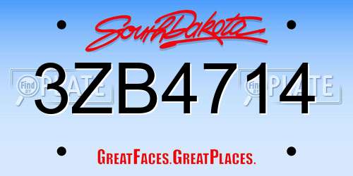 3ZB4714 South Dakota License Plate
