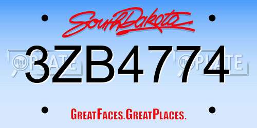 3ZB4774 South Dakota License Plate