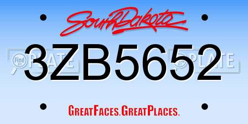 3ZB5652 South Dakota License Plate