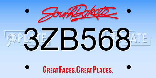 3ZB568 South Dakota License Plate