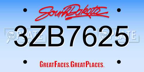 3ZB7625 South Dakota License Plate
