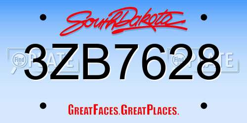 3ZB7628 South Dakota License Plate