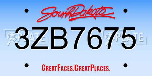 3ZB7675 South Dakota License Plate