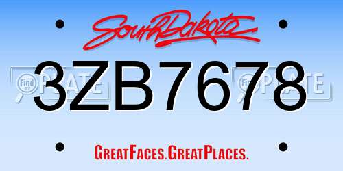 3ZB7678 South Dakota License Plate