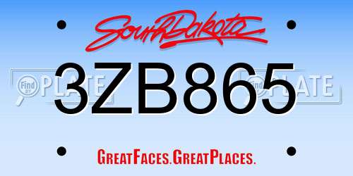 3ZB865 South Dakota License Plate