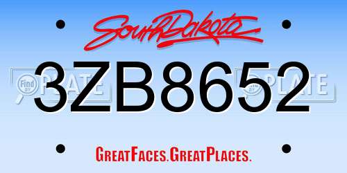 3ZB8652 South Dakota License Plate