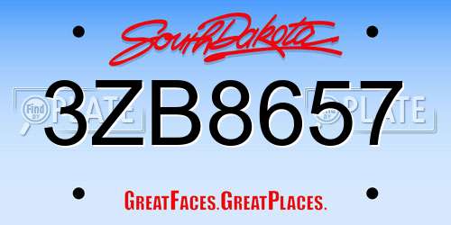 3ZB8657 South Dakota License Plate
