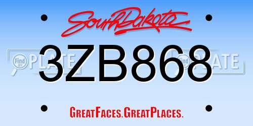 3ZB868 South Dakota License Plate