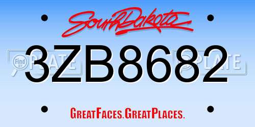 3ZB8682 South Dakota License Plate