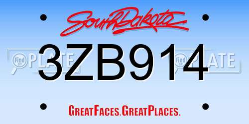 3ZB914 South Dakota License Plate