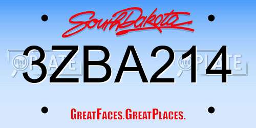 3ZBA214 South Dakota License Plate