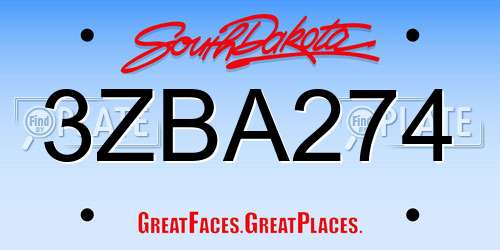 3ZBA274 South Dakota License Plate